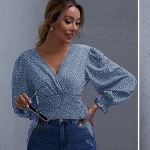 Blue polka dot blouse